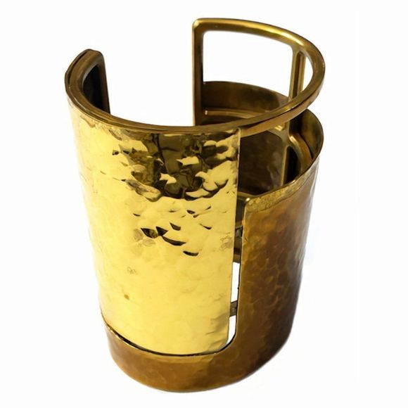 Vintage LANVIN Hammered Brass Oracle Cuff Bracelet S/S 2013 Runway - Picture 3 of 10